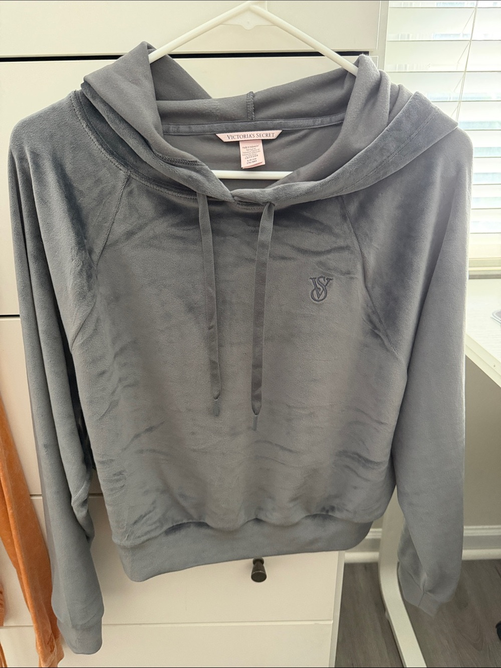 Victoria's Secret Gray Velour Pullover Hoodie